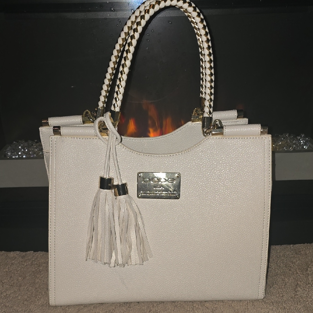 Bebe Cream Satchel with Tassel Detail